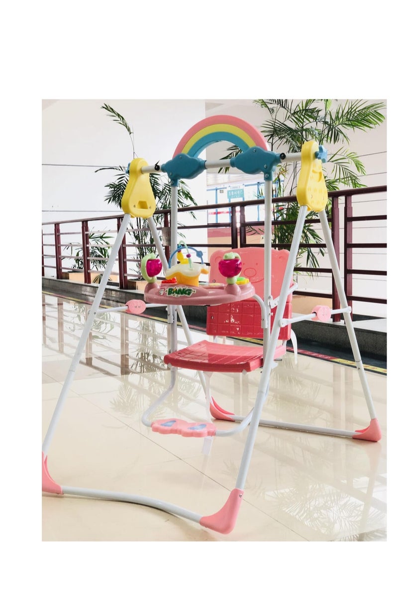 أرجوحة أطفال آمنة مع ألعاب ترفيهية وقوس ألوان - لون بينك - Image 2