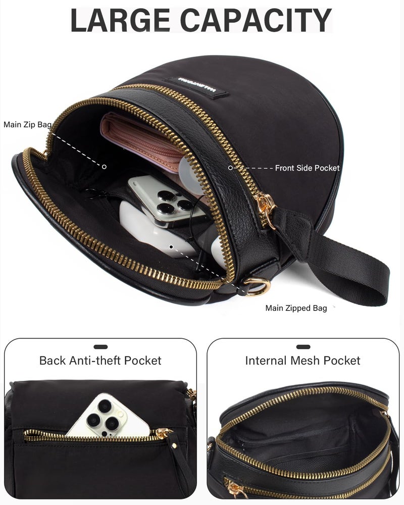 Valentoria Nylon Crossbody Bags for Women Spacious Bum Bags for Women Crossbody Large Fanny Pack for Men with Removable Wallets Purse Belt Pouch (Black) - Image 3