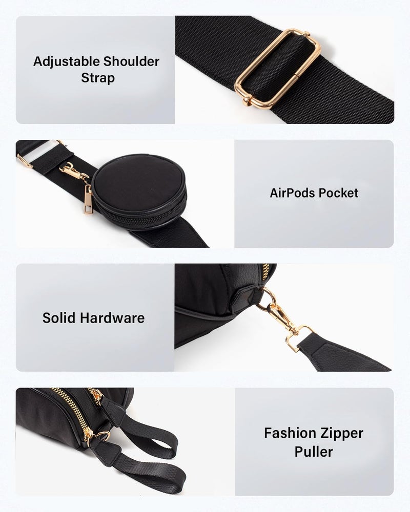 Valentoria Nylon Crossbody Bags for Women Spacious Bum Bags for Women Crossbody Large Fanny Pack for Men with Removable Wallets Purse Belt Pouch (Black) - Image 5