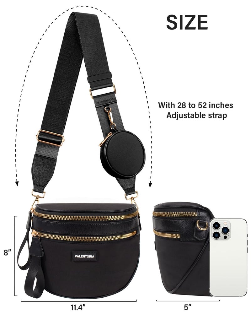 Valentoria Nylon Crossbody Bags for Women Spacious Bum Bags for Women Crossbody Large Fanny Pack for Men with Removable Wallets Purse Belt Pouch (Black) - Image 4