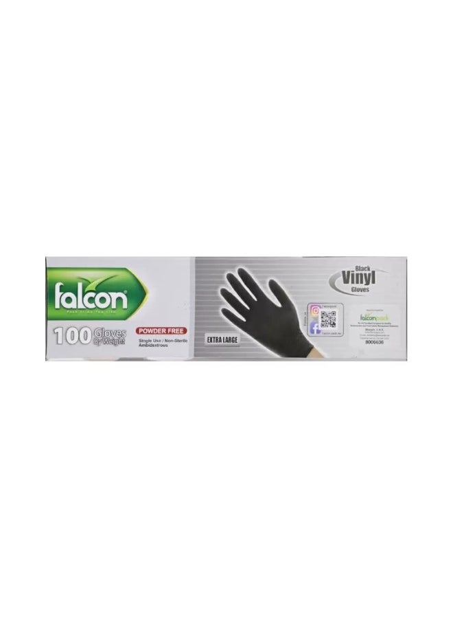 Falcon Falcon Black Vinyl Gloves Hypo-Allergenic Powder Free Disposable Gloves- Extra Large- 100pcs  - Image 2