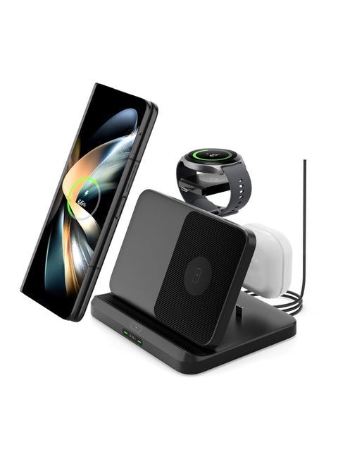 Chraging Station fit for Samsung, 3 in 1 Foldable Wireless Chrager Fast Chrager, fit for Galaxy Z Fold 5/4/3, Z Flip 5/4/3, S23/S22/S21/S20, Note20/10 Ultra, Watch 6/5/Pro/4/3/Active, Buds/2/Pro/Live