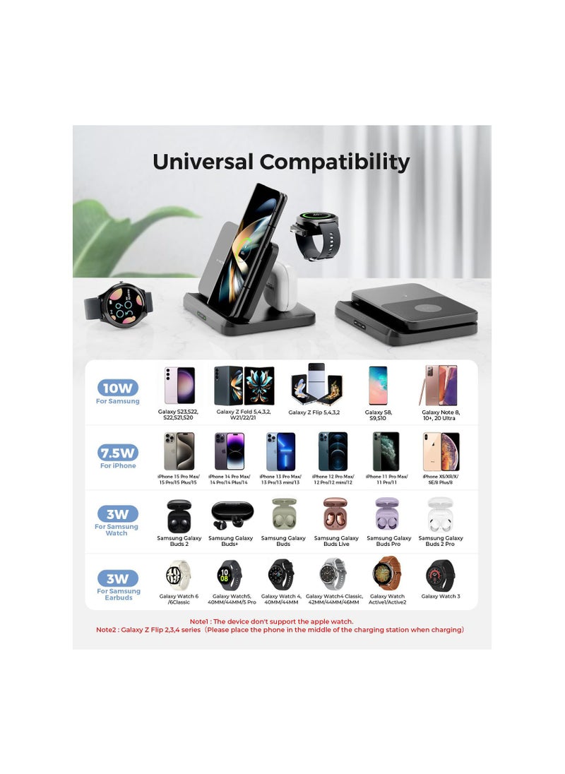 Chraging Station fit for Samsung, 3 in 1 Foldable Wireless Chrager Fast Chrager, fit for Galaxy Z Fold 5/4/3, Z Flip 5/4/3, S23/S22/S21/S20, Note20/10 Ultra, Watch 6/5/Pro/4/3/Active, Buds/2/Pro/Live