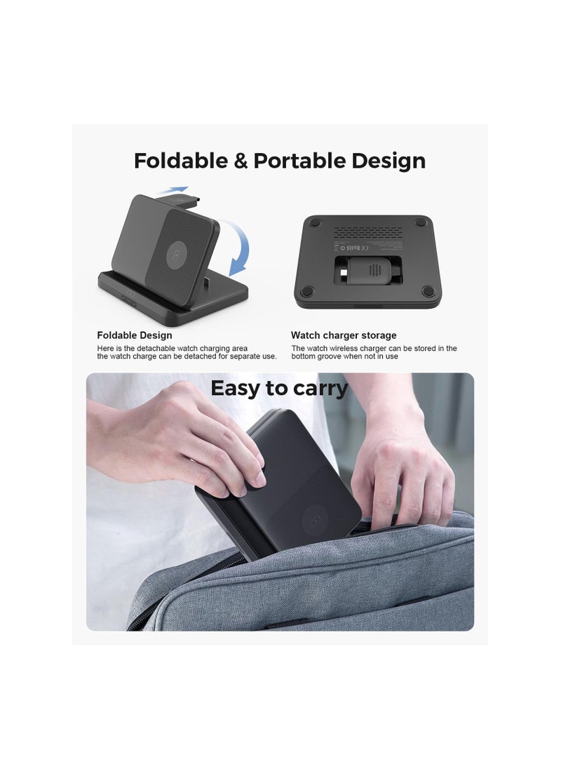 Chraging Station fit for Samsung, 3 in 1 Foldable Wireless Chrager Fast Chrager, fit for Galaxy Z Fold 5/4/3, Z Flip 5/4/3, S23/S22/S21/S20, Note20/10 Ultra, Watch 6/5/Pro/4/3/Active, Buds/2/Pro/Live