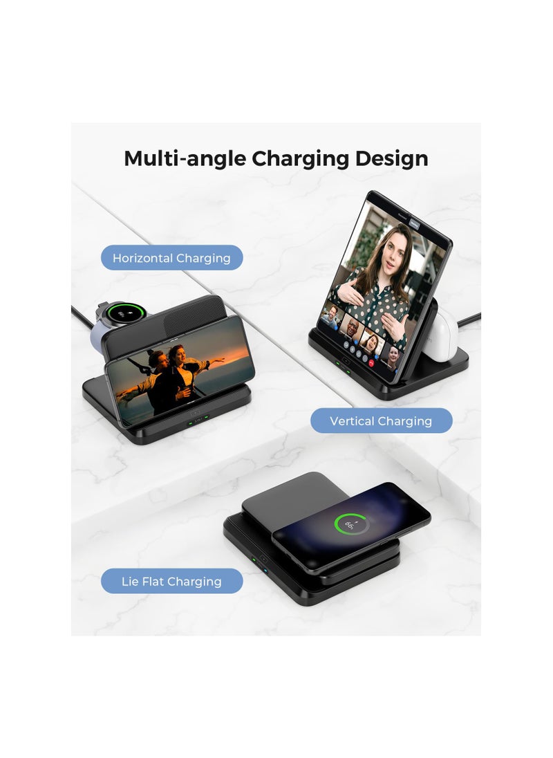 Chraging Station fit for Samsung, 3 in 1 Foldable Wireless Chrager Fast Chrager, fit for Galaxy Z Fold 5/4/3, Z Flip 5/4/3, S23/S22/S21/S20, Note20/10 Ultra, Watch 6/5/Pro/4/3/Active, Buds/2/Pro/Live