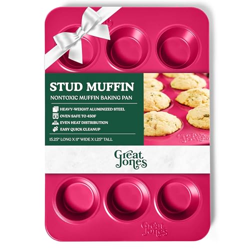 Great Jones Stud Muffin Raspberry  Nonstick 12Cup Muffin Pan  DualLayer Nonstick Coating  ChemicalFree  Nontoxic  OvenSafe to 450F  WarpResistant  Easy Cleanup