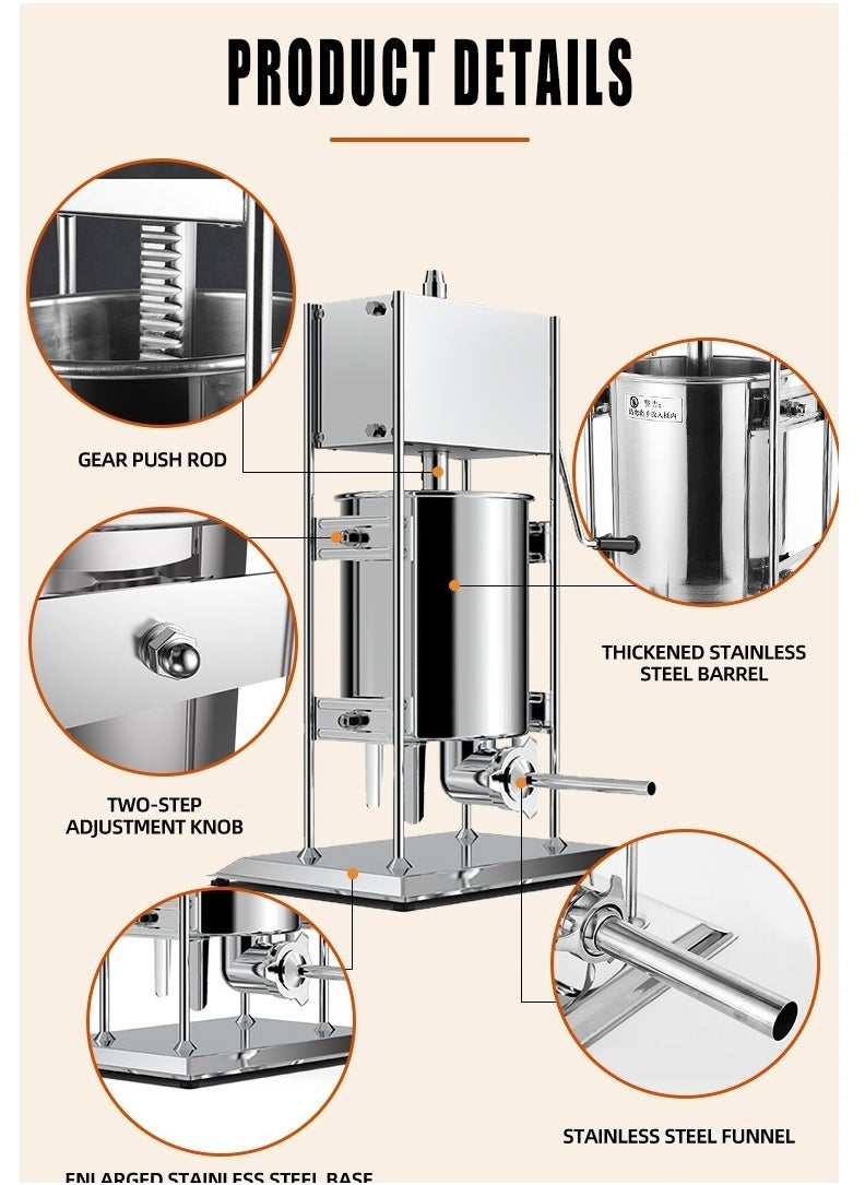 LETWOO LETWOO 7L Sausage Stuffer Stainless Steel Sausage Maker with 4 Stuffing Tubes Attachment Vertical Meat Sausage Stuffer Machine for Kitchen  - Image 2