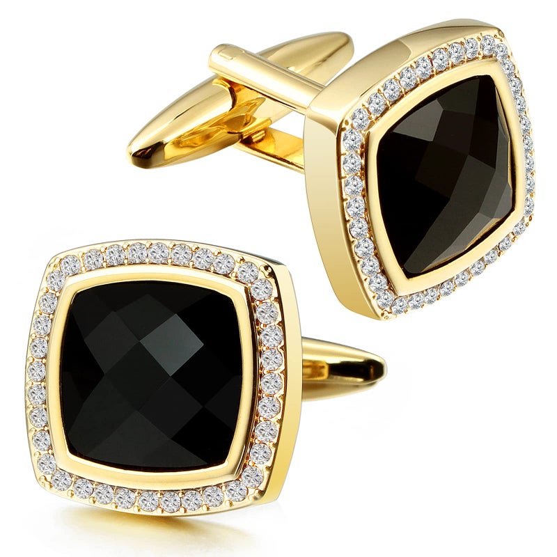 HAWSON Cufflinks for men, Gold Diamond Crystal Cufflinks for Groom Husband Personalized Gifts, Mens Formal Wedding Business Cufflinks, Luxurious Gorgeous Cuff links French Shirt Accessories - Image 5