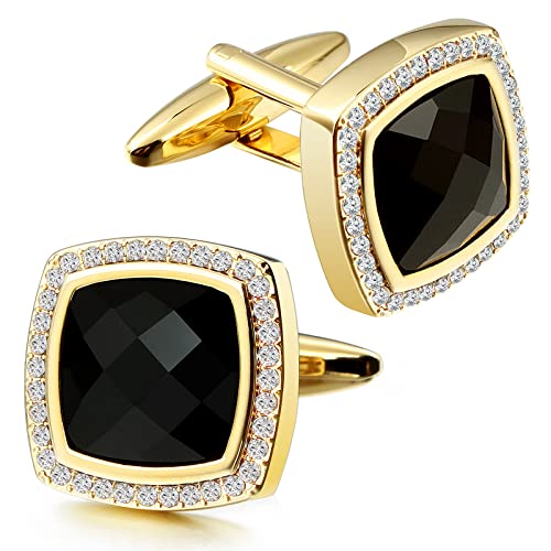 HAWSON Cufflinks for men, Gold Diamond Crystal Cufflinks for Groom Husband Personalized Gifts, Mens Formal Wedding Business Cufflinks, Luxurious Gorgeous Cuff links French Shirt Accessories - Image 1