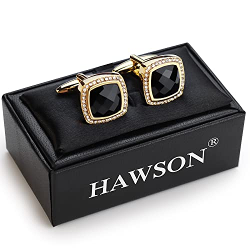 HAWSON Cufflinks for men, Gold Diamond Crystal Cufflinks for Groom Husband Personalized Gifts, Mens Formal Wedding Business Cufflinks, Luxurious Gorgeous Cuff links French Shirt Accessories - Image 4