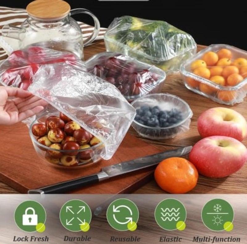 FreshKeeping Bag 100 Pcs Food Lid Reusable Elastic Plastic Bag Universal Kitchen Packaging Sealing Lid Used For Leftovers And Meal Preparation  - Image 2