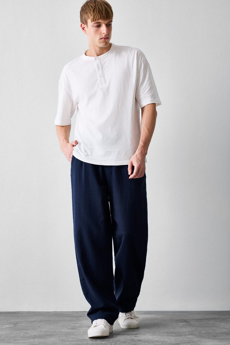 DeFacto Blue Man Baggy Fit 100% Cotton Trousers Casual - Image 1