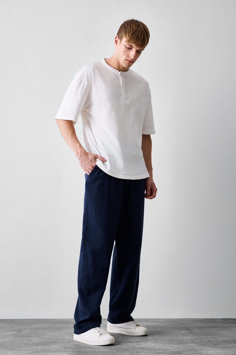 DeFacto Blue Man Baggy Fit 100% Cotton Trousers Casual - Image 2