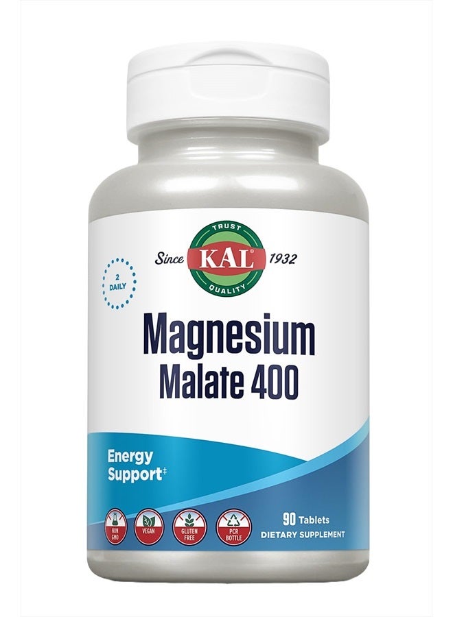 KAL Magnesium Malate 400mg, Chelated Magnesium Supplement with Malic Acid, Healthy Energy & Muscle Function Support, Enhanced Absorption, Vegan, Non-GMO, 45 Servings, 90 Veg Tabs - Image 1
