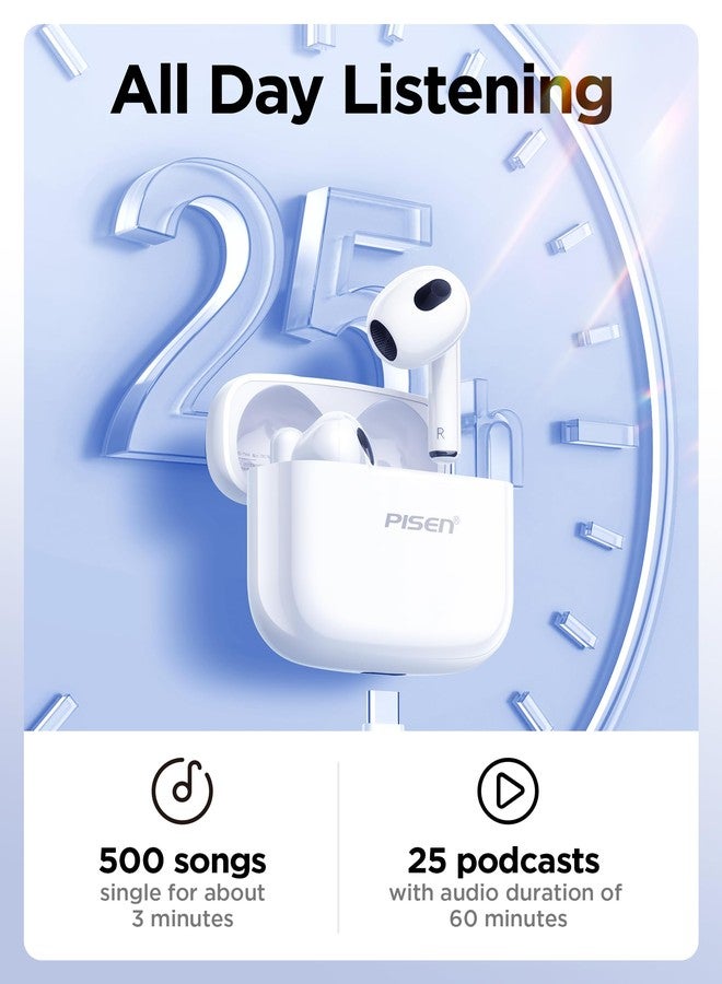 PISEN Wireless Earbuds in-Ear Headphones - P1 Bluetooth 5.3 HiFi Stereo Bluetooth Earbuds with Mic in-Ear Call, IPX5 Waterproof Sport Lightweight Ear Buds Wireless Bluetooth for Phone, White - Image 4