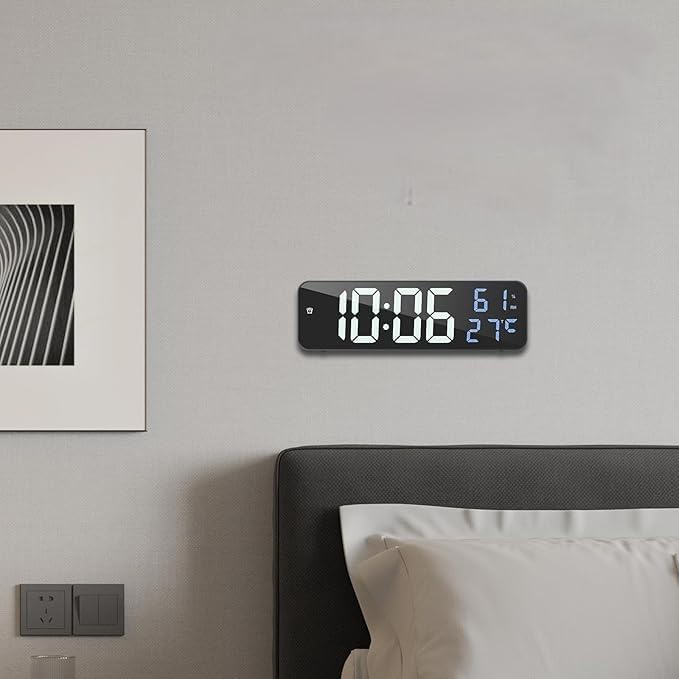 Deoxys LED Digital Wall Clock Table Alarm Clock Large Display Desk Mirror Clock with Adjustable Brightness Temperature Date Humidity Display - Image 1