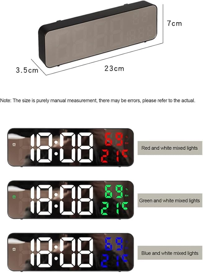 Deoxys LED Digital Wall Clock Table Alarm Clock Large Display Desk Mirror Clock with Adjustable Brightness Temperature Date Humidity Display - Image 4