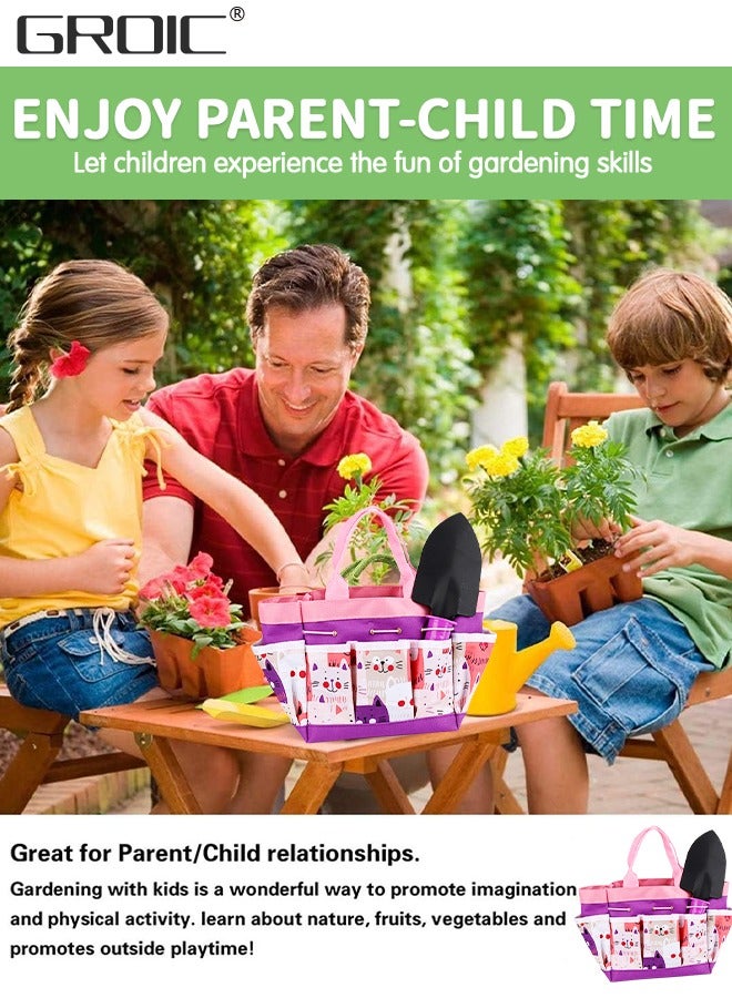 GROIC Kids Gardening Tool Set 16 PCS - Kids Gardening Tools Shovel Rake Fork Trowel Apron Gloves Watering Can and Tote Bag,Garden kit for Toddler,Outdoor Indoor Play Set  - Image 5