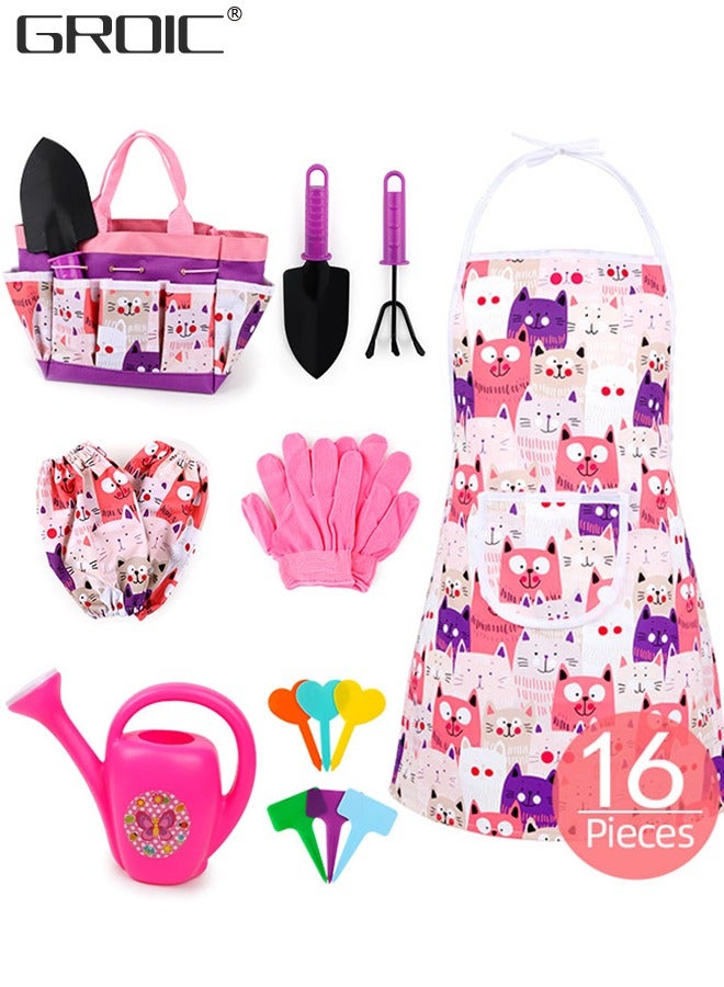 GROIC Kids Gardening Tool Set 16 PCS - Kids Gardening Tools Shovel Rake Fork Trowel Apron Gloves Watering Can and Tote Bag,Garden kit for Toddler,Outdoor Indoor Play Set  - Image 1