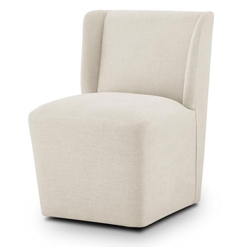 KISLOT Upholstered Dining Chairs Set of 1 with Casters Wingback Modern Side Armless Deskchair with Rollers for Diningroom Bedroom Livingroom Reading Room Cream Beige Fabric