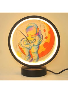 General Nordic Creative Ring Led Lamp Stepless Dimming Night Light Energy-saving Eye Protection Dormitory Fill Light Diy Handmade-Specification:20cm-black Circle-moon Astronaut-【usb Interface】 Three-color S  - Image 1