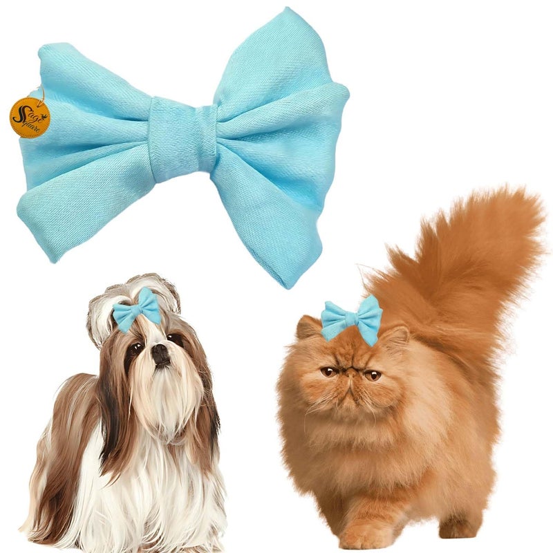 Sage Square Cute Pet Hair Bow Clip | Handmade for Dogs & Cats | Stylish Topknot & Grooming Accessory | Fancy Look for Weddings, Festivals & Celebrations | Great Gift Idea (Light Blue) - Image 1