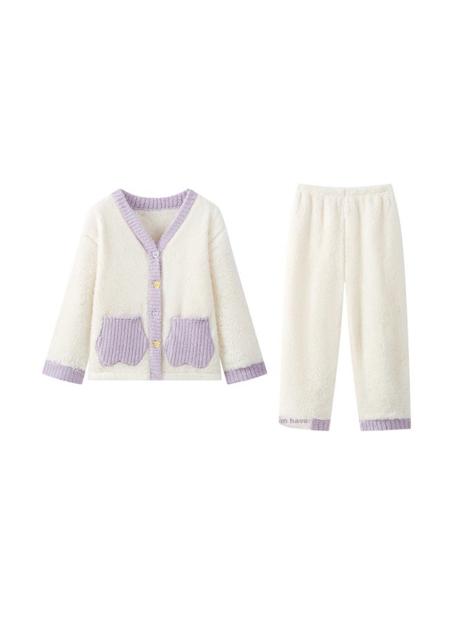 Deesha Thickened Double-sided Flannel Girls' Fleece Cardigan Set Spring Autumn Winter Homewear Pajamas Pants Outerwear - Image 2