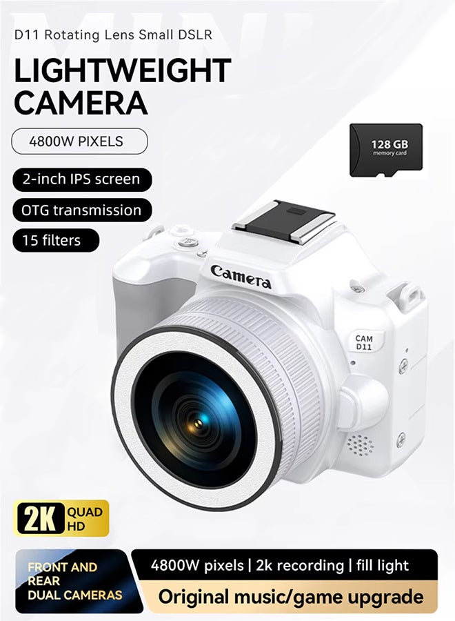 Generic D11 Rotating Lens Digital Camera Dual Camera Mini DSLR for Vlogging Selfie HD Portable Travel Photography, 48MP, 2inch IPS Screen, Auto Focus 16X Zoom with 128G Memory Card - Image 1