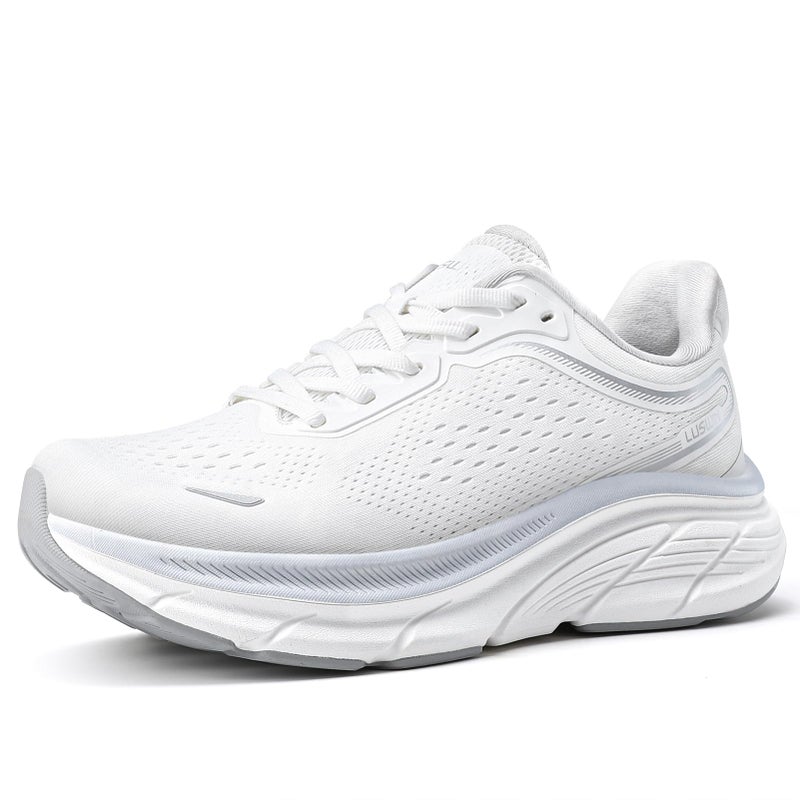LUSWIN Men's Walking Shoes Lightweight Breathable Cushioning Running Shoes Athletic Tennis Workout Gym Non Slip Comfortable Fashion Sneakers,White EU43 - Image 1