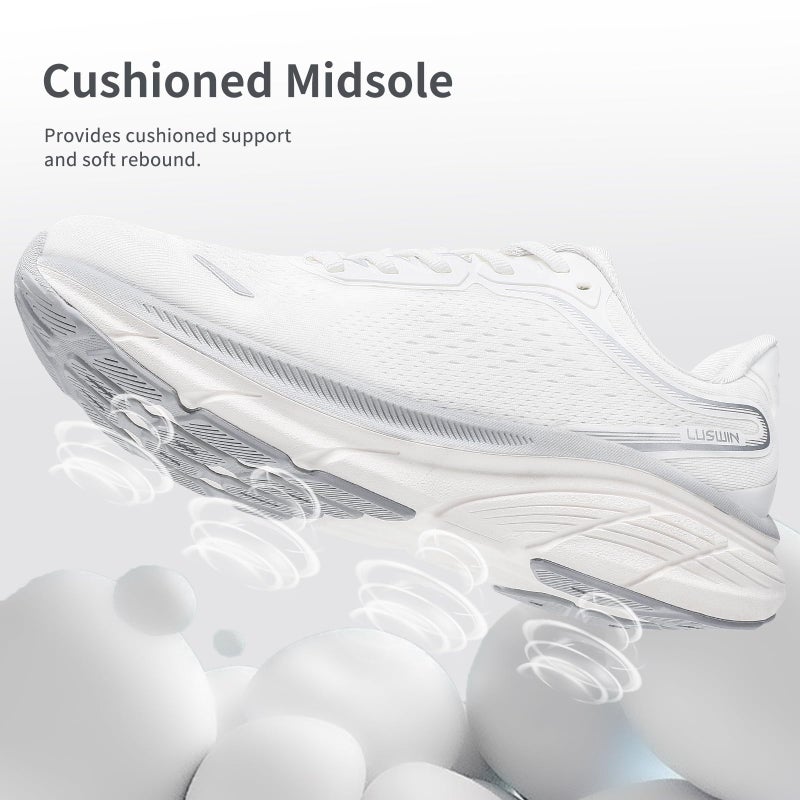 LUSWIN Men's Walking Shoes Lightweight Breathable Cushioning Running Shoes Athletic Tennis Workout Gym Non Slip Comfortable Fashion Sneakers,White EU43 - Image 2