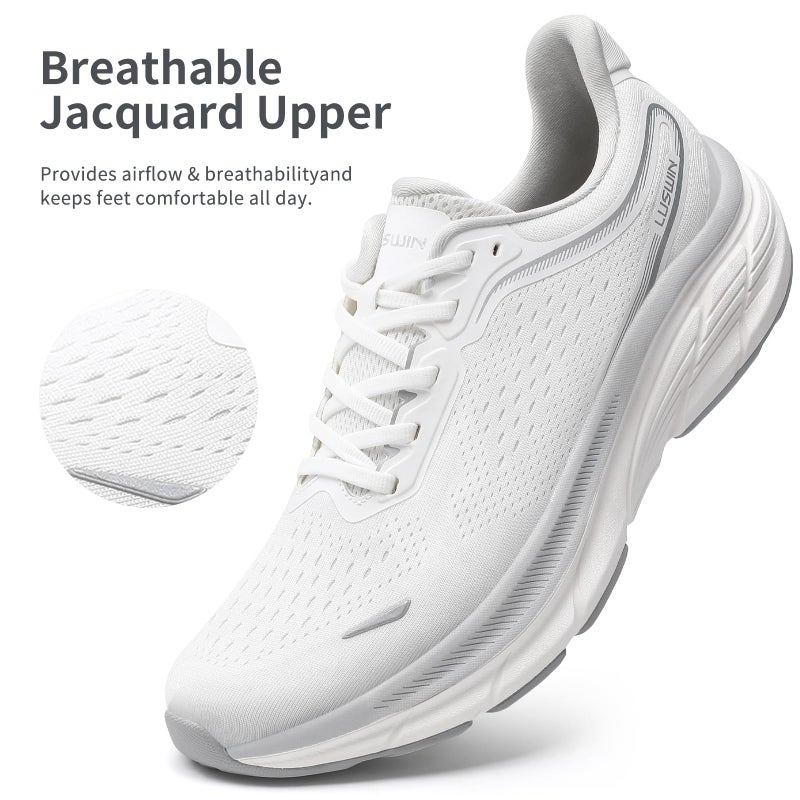 LUSWIN Men's Walking Shoes Lightweight Breathable Cushioning Running Shoes Athletic Tennis Workout Gym Non Slip Comfortable Fashion Sneakers,White EU43 - Image 3