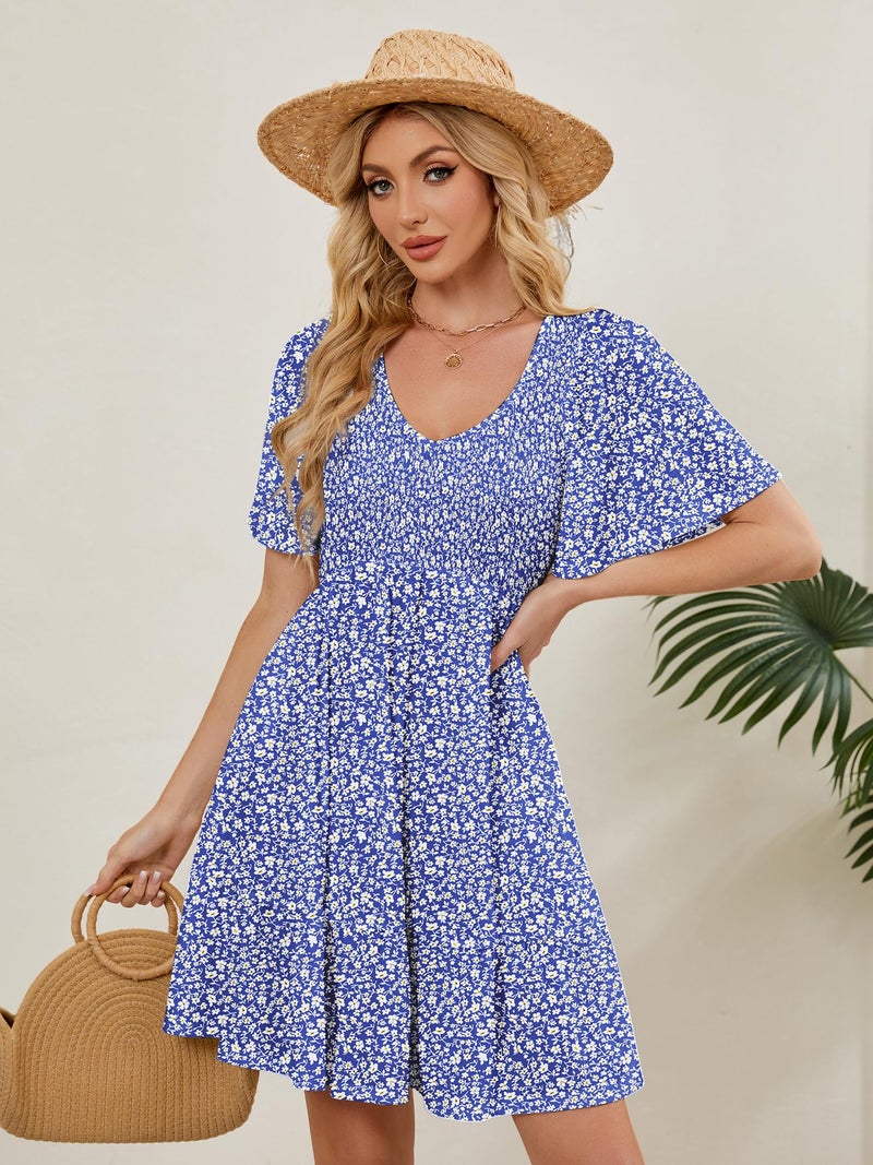 UEAL Spring Dresses for Women 2026 Fit and Flare Casual Summer Sun Dresses for Women XX-Large Blue Floral A - Image 5