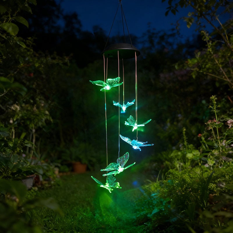 Black Top Hummingbird Solar Light Butterfly Dragonfly Wind Chime for Villa Garden Hanging Decor - Image 4