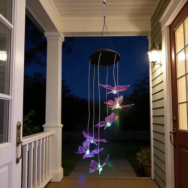 Black Top Hummingbird Solar Light Butterfly Dragonfly Wind Chime for Villa Garden Hanging Decor - Image 2
