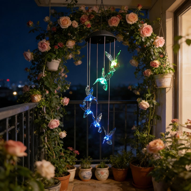Black Top Hummingbird Solar Light Butterfly Dragonfly Wind Chime for Villa Garden Hanging Decor - Image 5