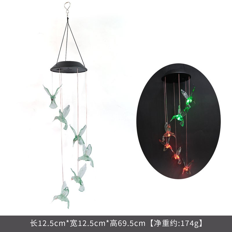 Black Top Hummingbird Solar Light Butterfly Dragonfly Wind Chime for Villa Garden Hanging Decor - Image 1