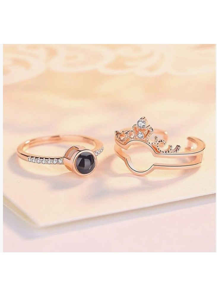 LATEEN I Love You Projection Adjustable Ring 100 Languages Lovers Queen Crown Jewelry Stylish Valentine Proposal Engagement Ring Gift for Girlfriend Couple Rings Women & Girls (Rose Gold Ring) With LED Ring Gift Box - Image 4