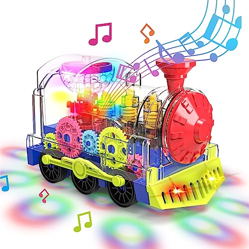 Kizeefun Light Up Train Toy for Toddlers Transparent Gear Car Toy for Kids with Cool Light and Music Educational Crawling Toys for Baby Boys and Girls - Image 1