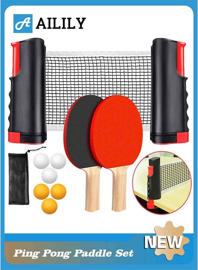 Ailily Portable Ping Pong Paddle Set – Retractable Net, 2 Rackets, 6 Balls & Carry Bag - Image 1