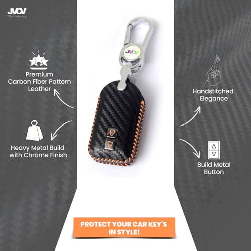 JVCV® Handmade Carbon Fiber Pattern Leather Key Cover Compatible with Suzuki Jimny Fronx Grand Vitara Victoris Baleno XL6 Swift Ertiga Dzire Rumion Glanza Hyryder Smart Key (Black Orange) - Image 4