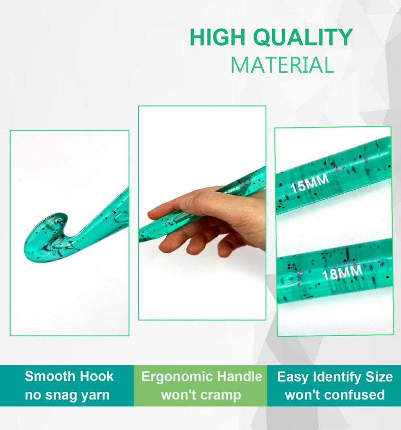Weabetfu 5 Large Crochet Hook,25mm 20mm 18mm 15mm 12mm Size Crochet Hooks, Large Crochet Hook for Chunky Yarn,24PCS Big Crochet Hooks,10mm-25mm Crochet Needles with Case (Green) - Image 2