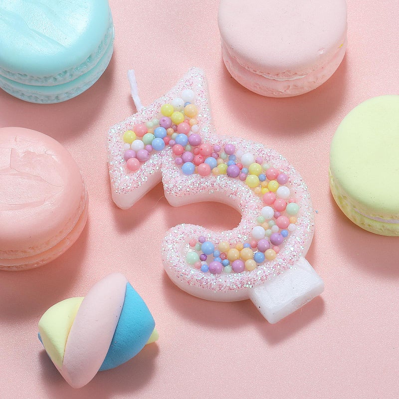 IDIJOLI Pastel Macaron 3rd Birthday Candle Sweet Pink Number 3 Candle Cake Topper Cupcake Decorations for Girls and Women Party Decor Anniversary Celebrations Supplies - Image 2
