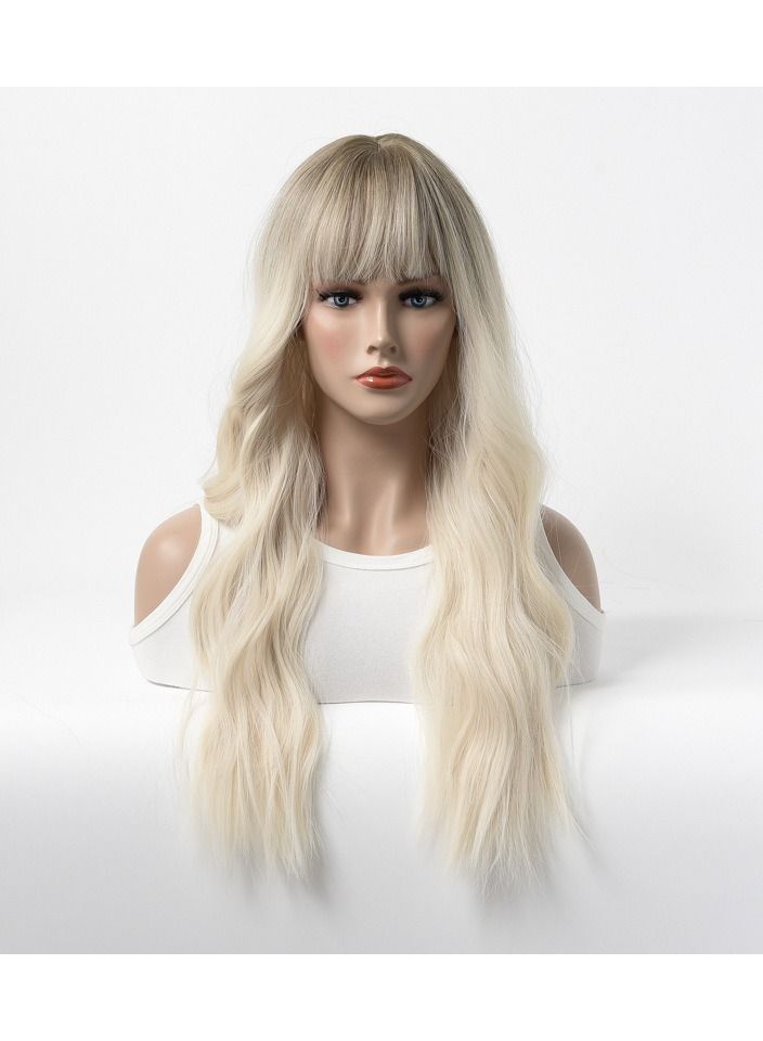 Estelle Wig Female Long Curly Hair Big Wave Medium Long Full Headgear Dull Blonde - Image 1