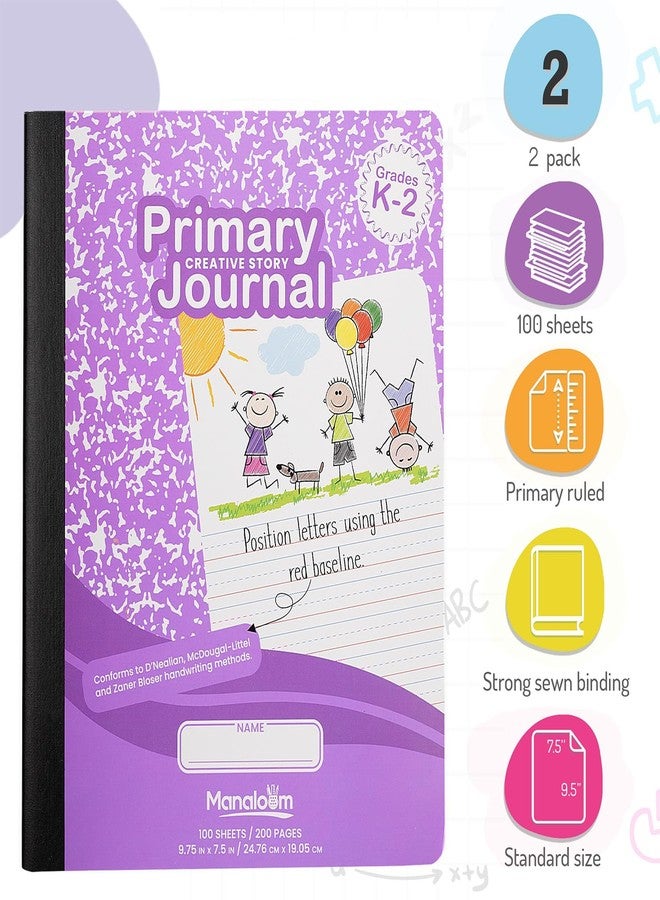 Manaloom Primary Composition Notebook K-2, Primary Journal Grades K 2, Preschool, 1st Grade, Kindergarten Notebooks, Primary Ruled - 9.75″ x 7.50″ - Sturrdy Covers - 100 Sheets - Assorted Colors - (2 Pack) - Image 2