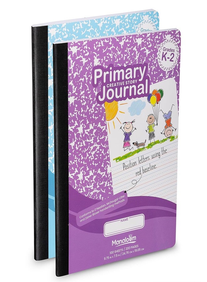 Manaloom Primary Composition Notebook K-2, Primary Journal Grades K 2, Preschool, 1st Grade, Kindergarten Notebooks, Primary Ruled - 9.75″ x 7.50″ - Sturrdy Covers - 100 Sheets - Assorted Colors - (2 Pack) - Image 1