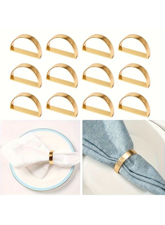 12pcs Golden Napkin Rings Cast Iron Polished Metal Christmas Dining Table Decor - Image 2