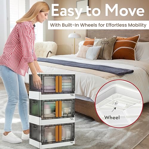 dbest products Quik Box - 8.5 Gallon Stackable Storage Bins with Doors & Wheels - Collapsible Organizer for Dorms, Bedroom & Home - Durable Polystyrene - White - Image 3