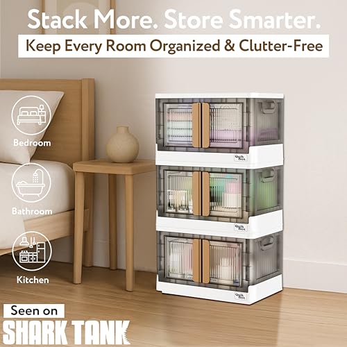 dbest products Quik Box - 8.5 Gallon Stackable Storage Bins with Doors & Wheels - Collapsible Organizer for Dorms, Bedroom & Home - Durable Polystyrene - White - Image 2