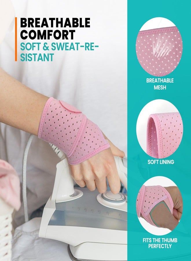 HiRui Wrist Wraps 2-Pack, Adjustable Breathable Wrist Support Brace for Men & Women - Pain Relief for Carpal Tunnel Syndrome, Tendonitis, Arthritis, Sports, Workouts - Fits Left & Right Hand (Pink) - Image 5