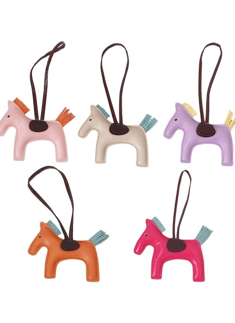 Arabest 5-Pack Leather Tassel Pony Keychain, Cute Bag Charms for Handbags and Key Rings  - Image 1